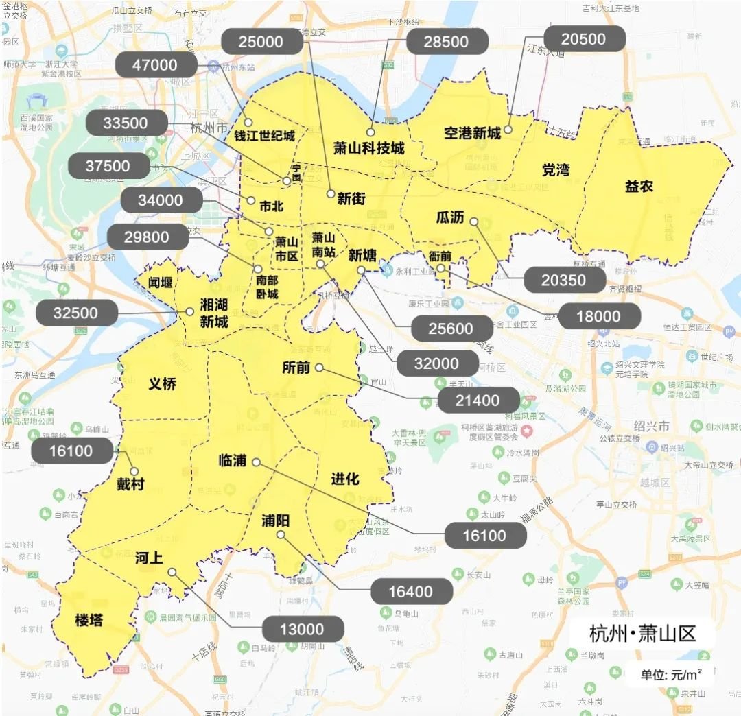 杭州市行政区划调整后各区板块最新限价地图2021年