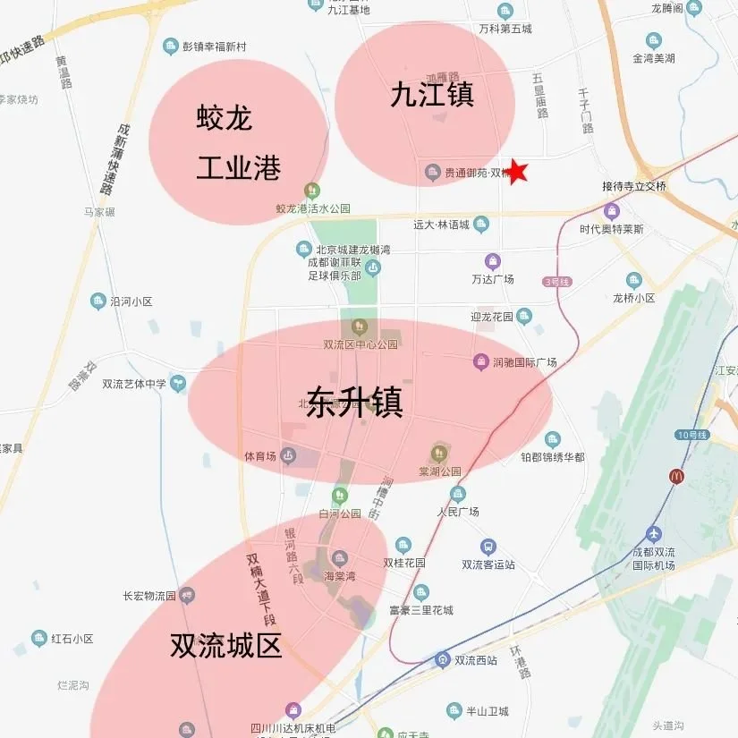 港龙美的未来映位于双流区,双流机场西片区,绕城外,双楠大道北.