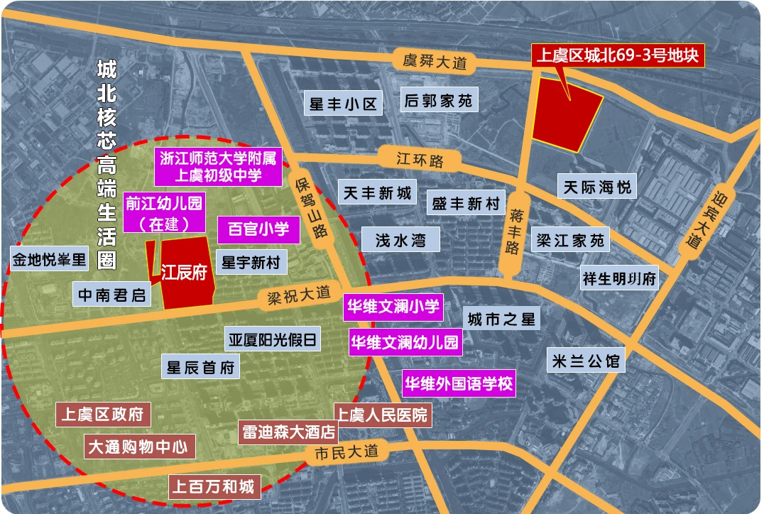 江辰府区位图(上虞楼市制作)毗邻浙师大附属上虞初级中学,百官小学