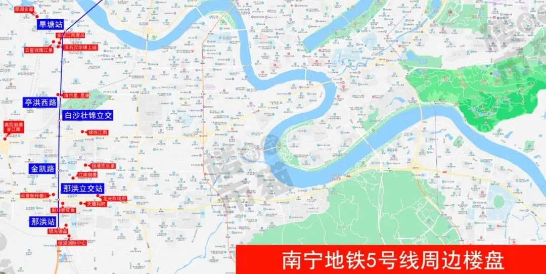 那么,一份直观的地铁楼盘地图,让我们来看看南宁地铁5号线周边还有
