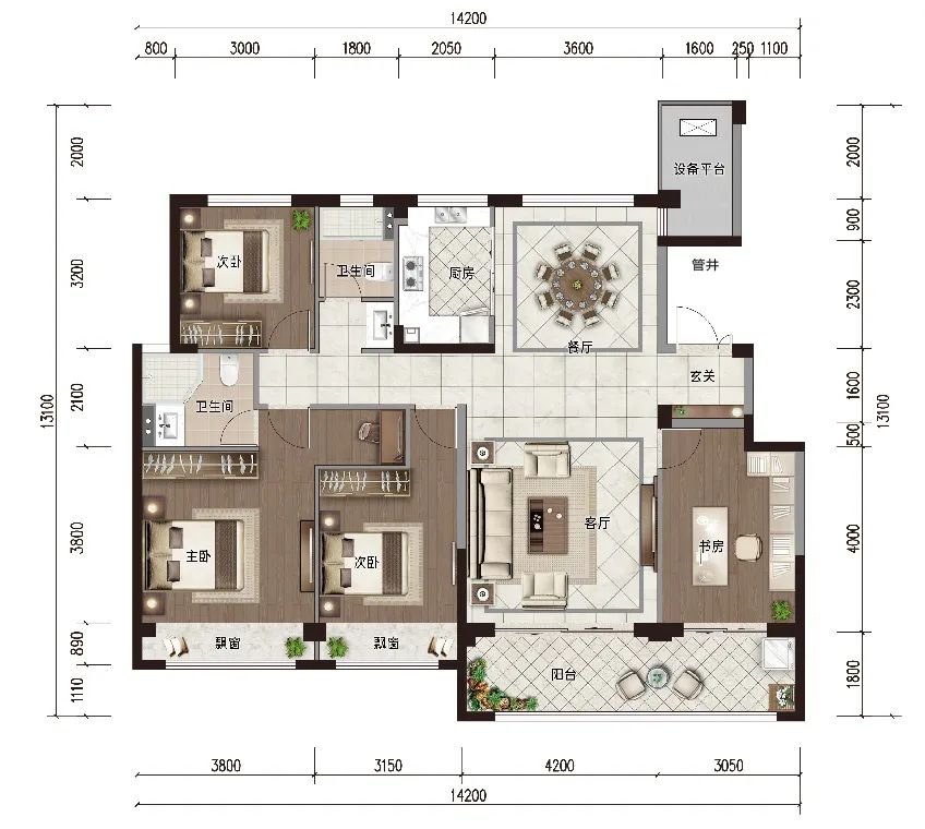 (云澜府建面约143㎡户型装修示意图·具体以合同约定为准)