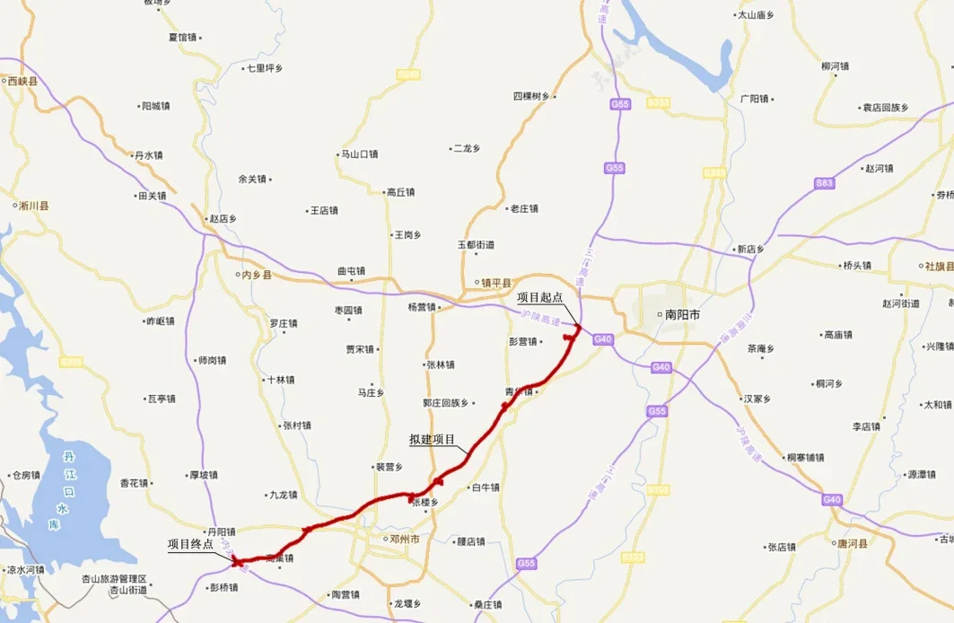 南阳至邓州高速公路南阳至邓州段起自镇平县张华岗枢纽互通立交(二广