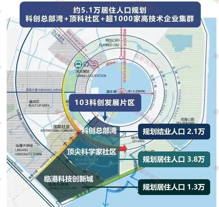 临港一核五片规划图区域一共由3个板块构成:科创总部湾 科学家社区