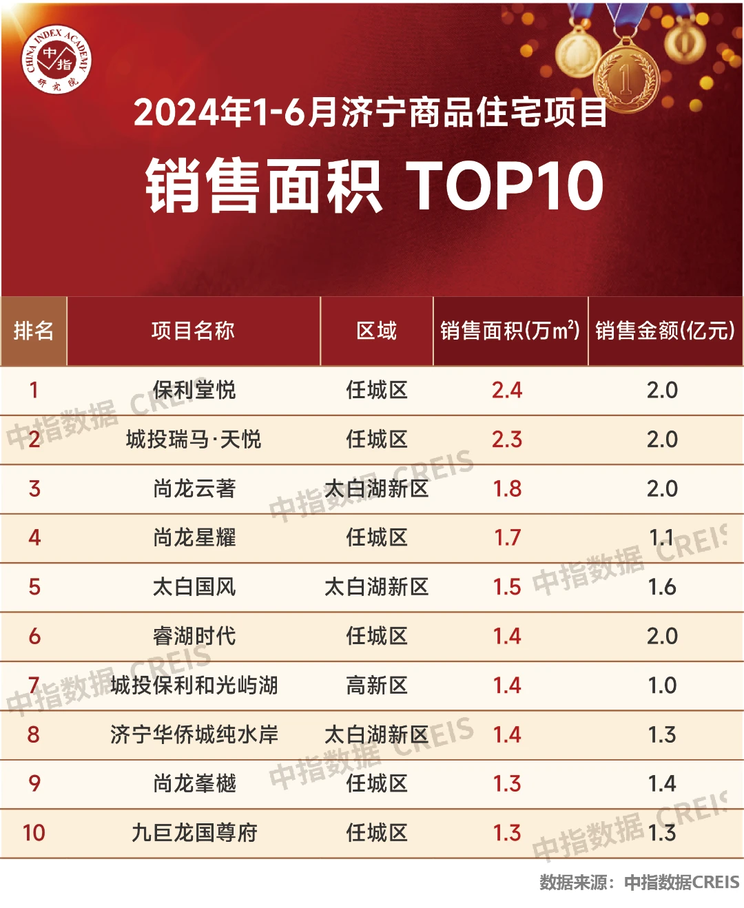 华体会体育2024年1-6月济宁房地产企业出卖事迹TOP10(图4)