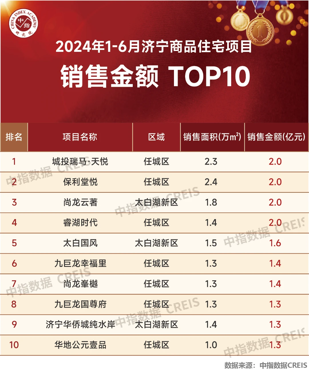 华体会体育2024年1-6月济宁房地产企业出卖事迹TOP10(图3)