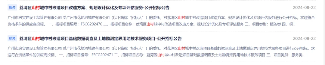 数据调查、方案优化荔湾山村连发两则招标!