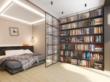 现代一居室卧室书架装修效果图大全