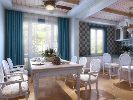 地中海四居室餐厅窗帘装修效果图