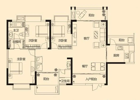 广源国际社区140平米三居室现代简约风格