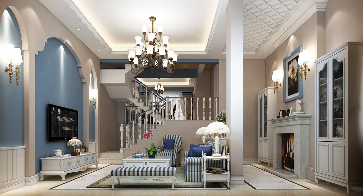 星汇金沙别墅实例，232平米的五居室，质感与时尚并存的美式风装修。