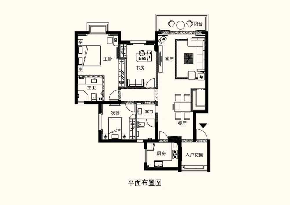 岭南新世界3居室风格装修---平面家具布置图