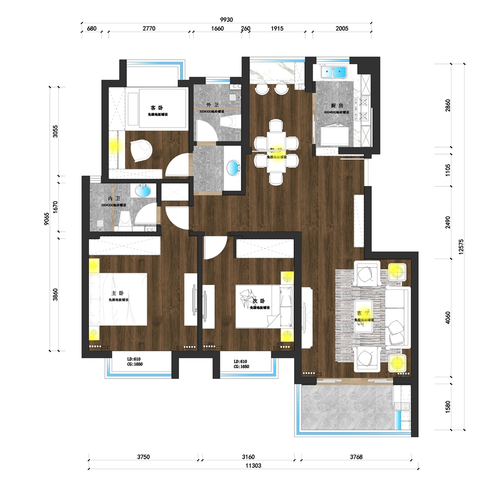 118平米三居室设计说明，17万元装修的北欧风格有什么效果？-MAX未来装修