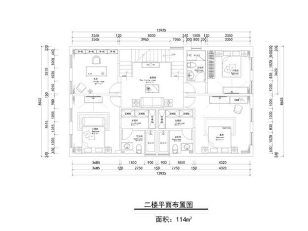 别墅设计▏四居室275平米现代轻奢风格——二层平面户型图