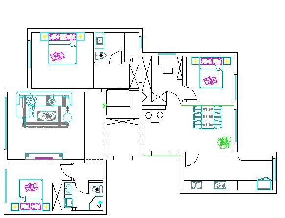招商贝肯山H1户型126㎡四室两厅两卫欧式风格