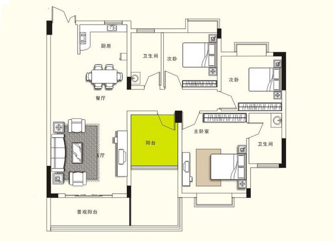 现代风格三居室装修案例，107.39平米的房子装修多少钱？-中房翡翠园装修