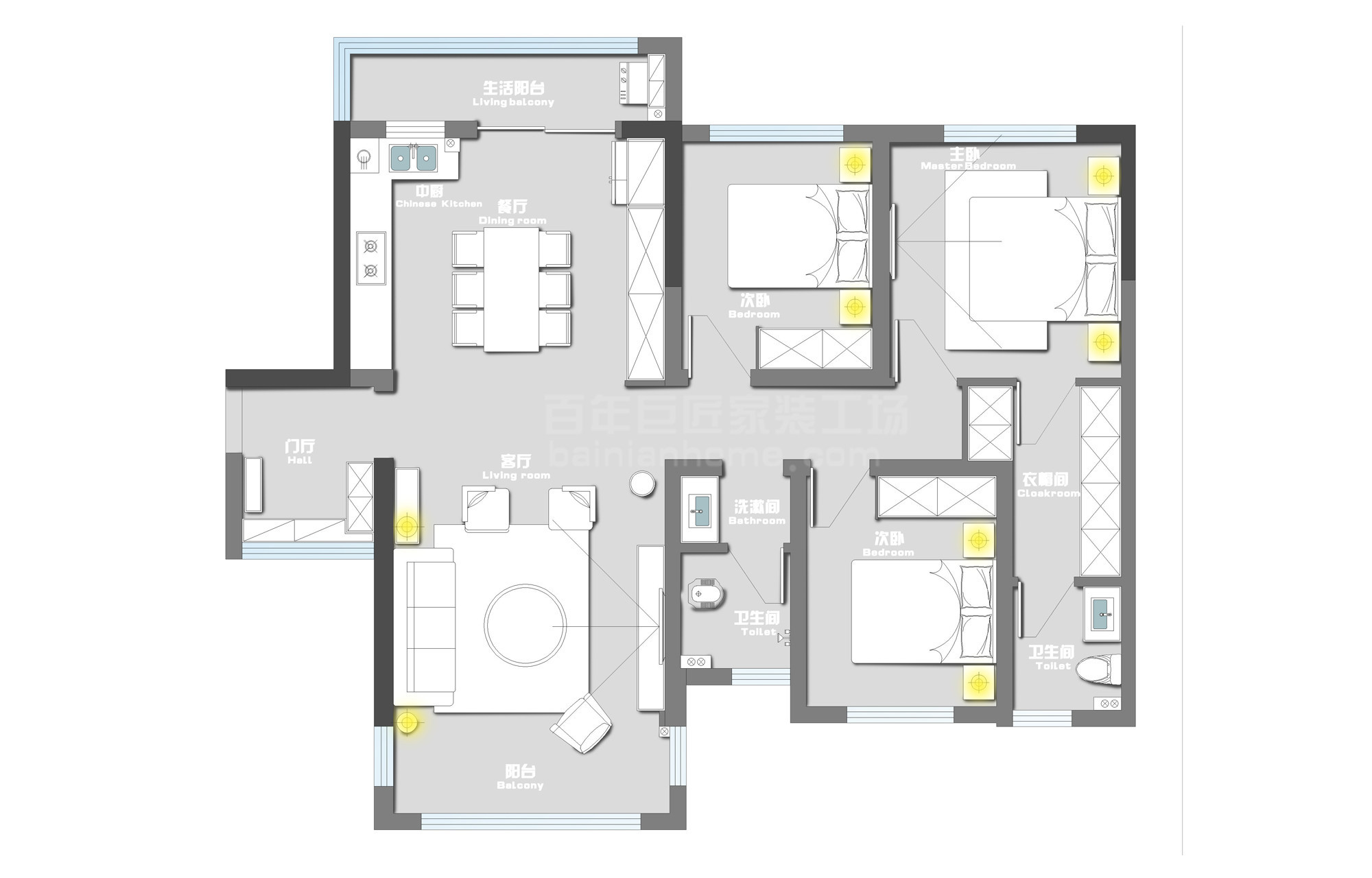 现代风格三居室装修案例，130.17平米的房子装修多少钱？-就掌灯装修