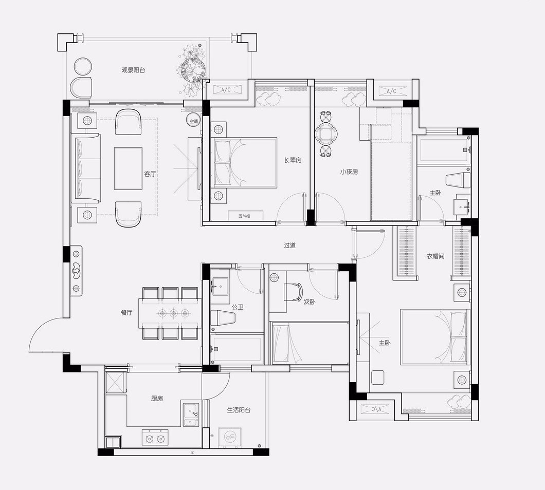 现代风格三居室装修案例，116平米的房子装修多少钱？-中海金湖湾装修