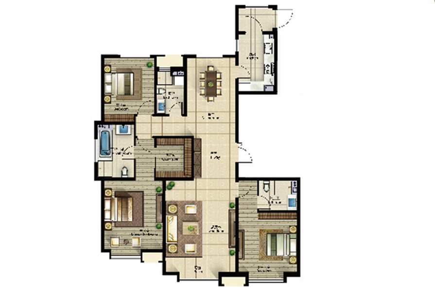 中式风格三居室装修案例，166平米的房子装修多少钱？-融创中心装修