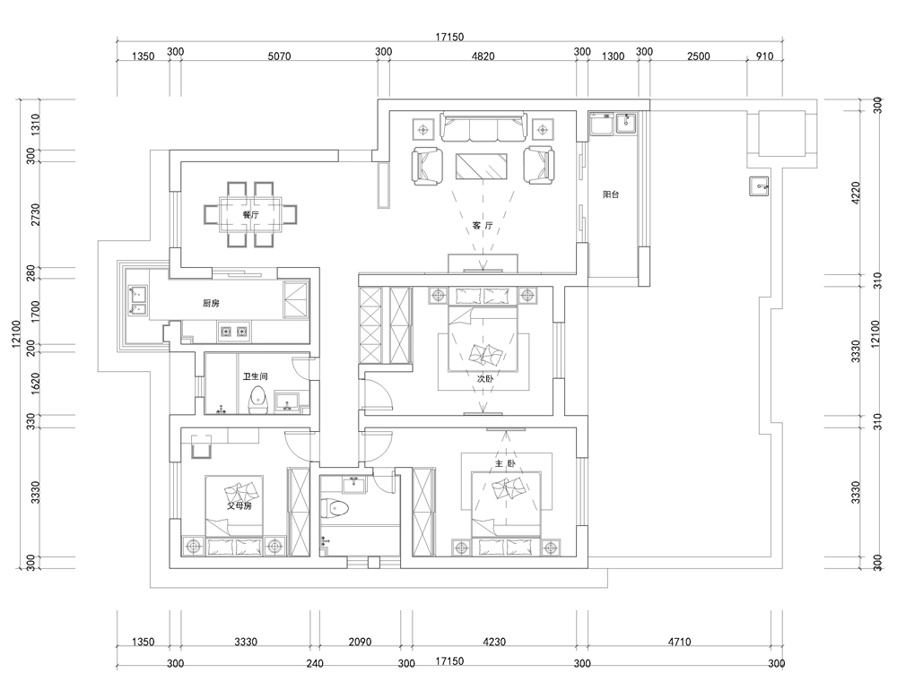 130平米三居室的中式风格案例，全包只花20万！-恒润新新家园装修