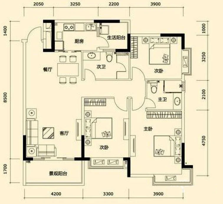现代风格三居室热门案例，111平米的房子这样装才阔气！-恒大名都装修