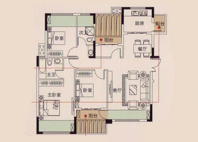 荣和大地89平米三居室新中式风格