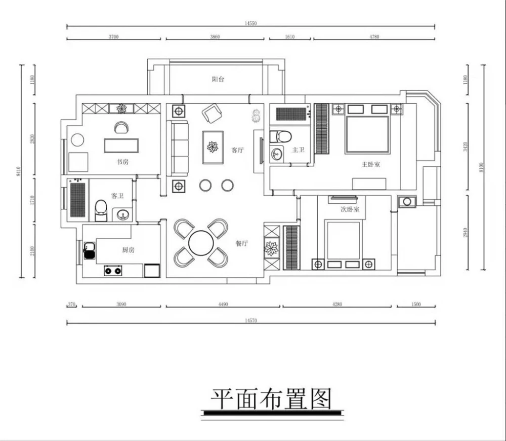 平面布置图 房屋面积:110平米 装修风格:现代美式风格 户型:三室一厅