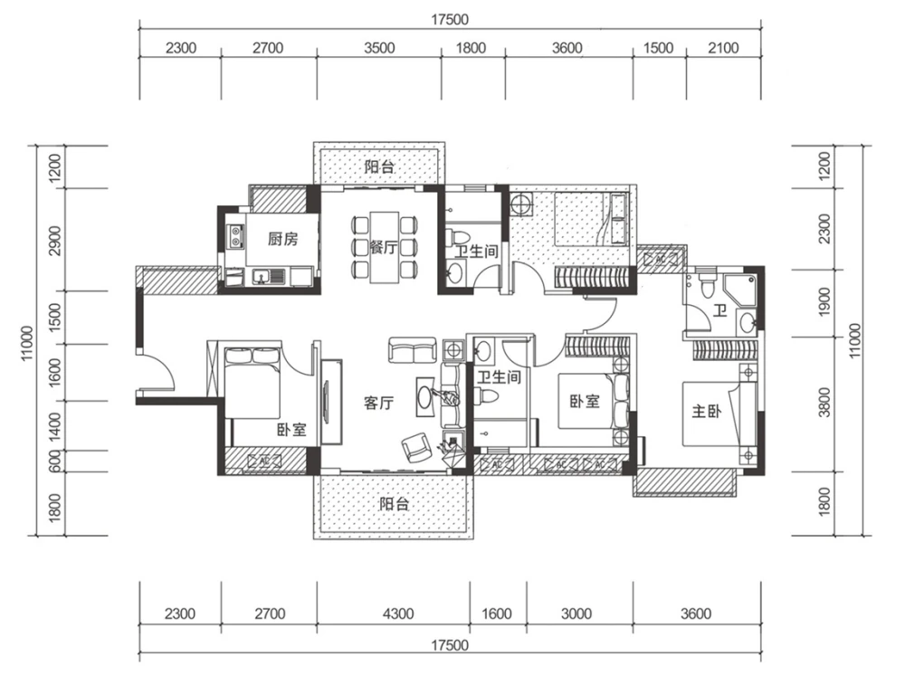 壹城中心142平4室现代轻奢案例欣赏—户型图该商户其他案例同户型同