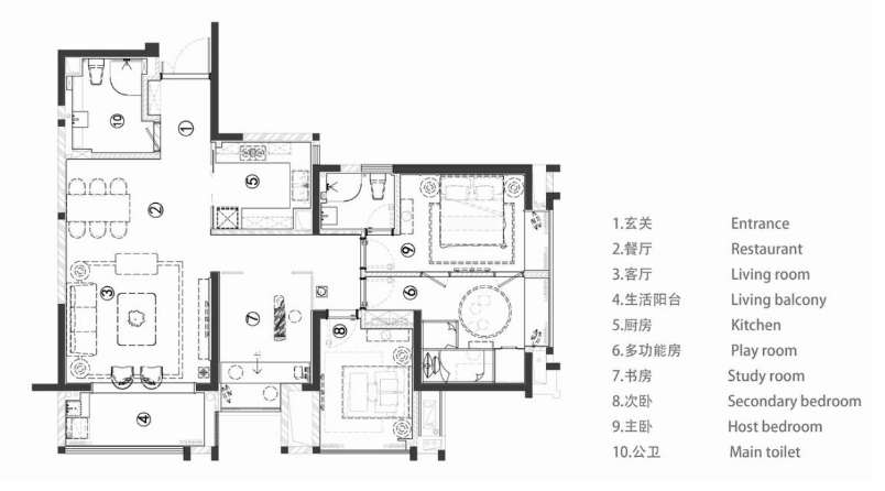 118平米三居室设计说明，15万元装修的新中式风格有什么效果？-御江湾装修