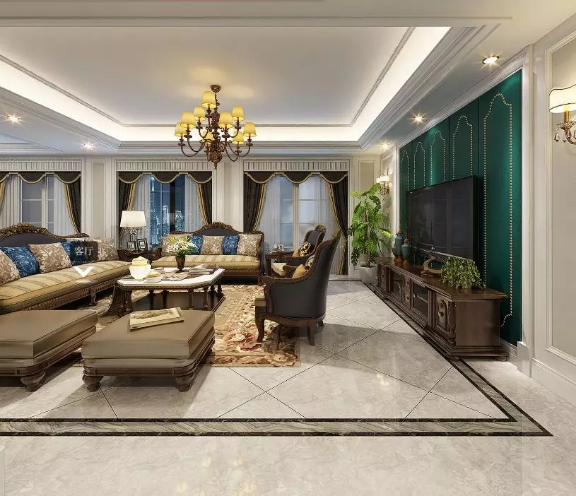 江湾城实例，255平米的四居室，质感与时尚并存的美式风装修。
