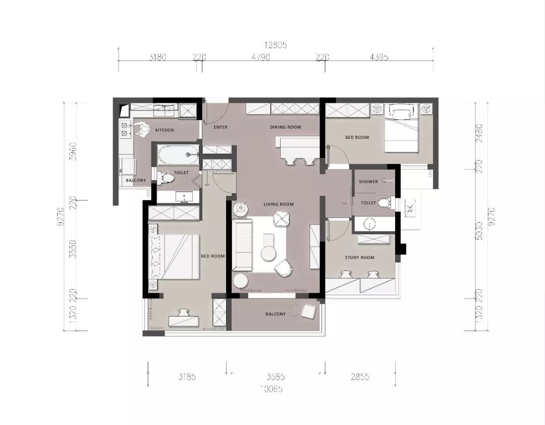 95平米现代风格三居室，预算9万，点击看效果图！
