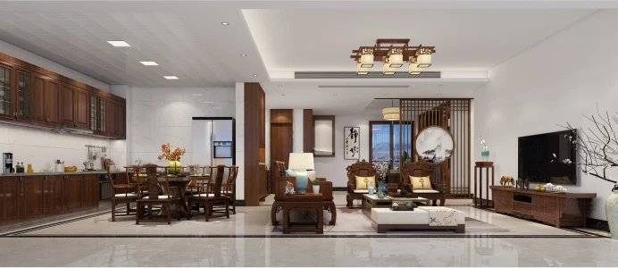 190平米四居室设计说明，14万元装修的中式风格有什么效果？