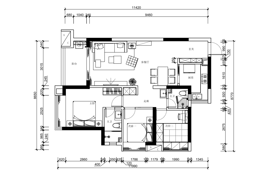 125平米三居室设计说明，13万元装修的简约风格有什么效果？