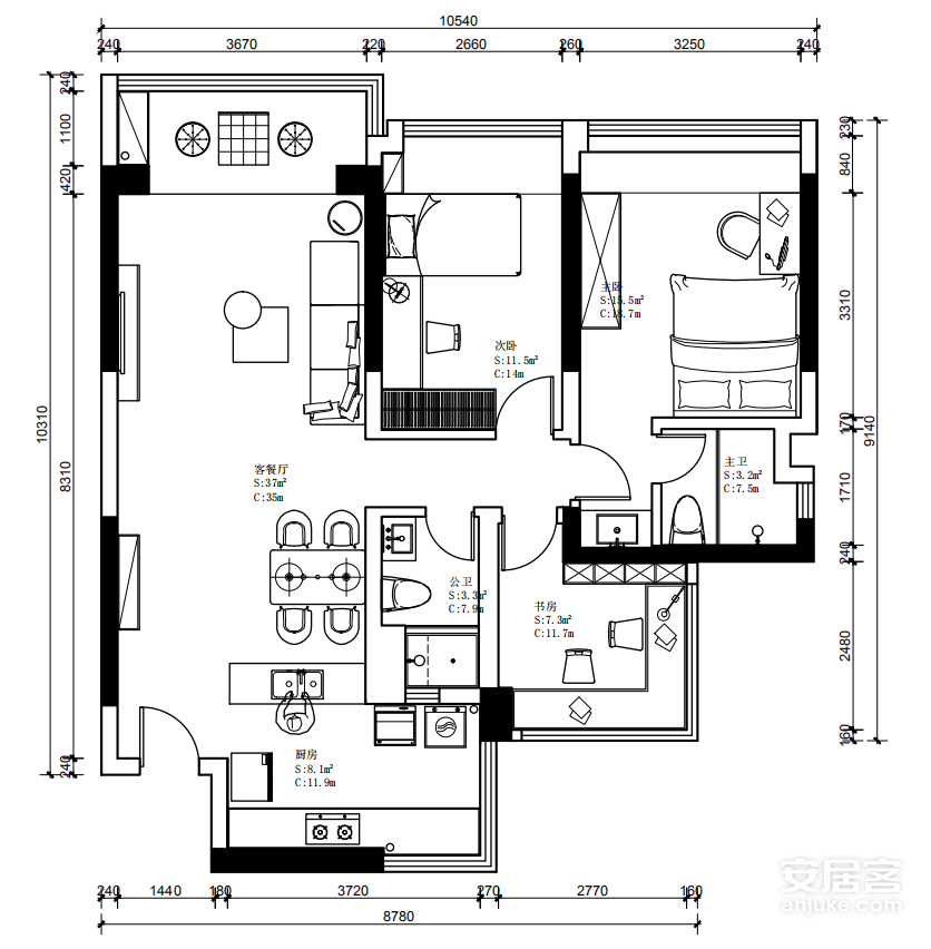 简约风格三居室装修案例，110平米的房子装修多少钱？