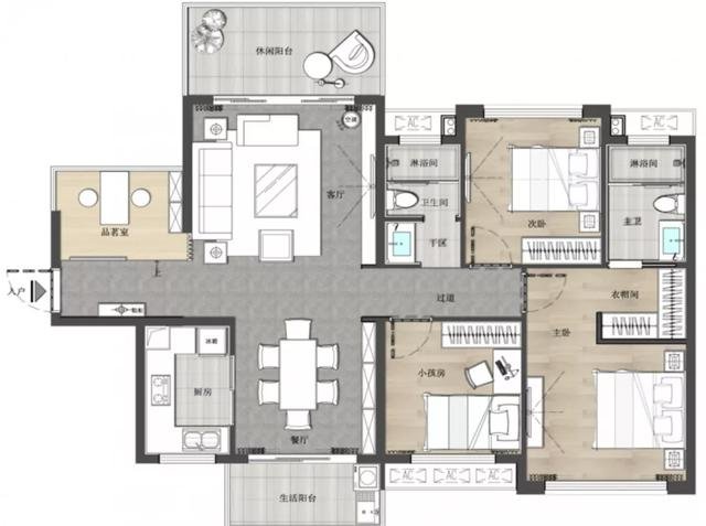 113平米三居室设计说明，7万元装修的中式风格有什么效果？