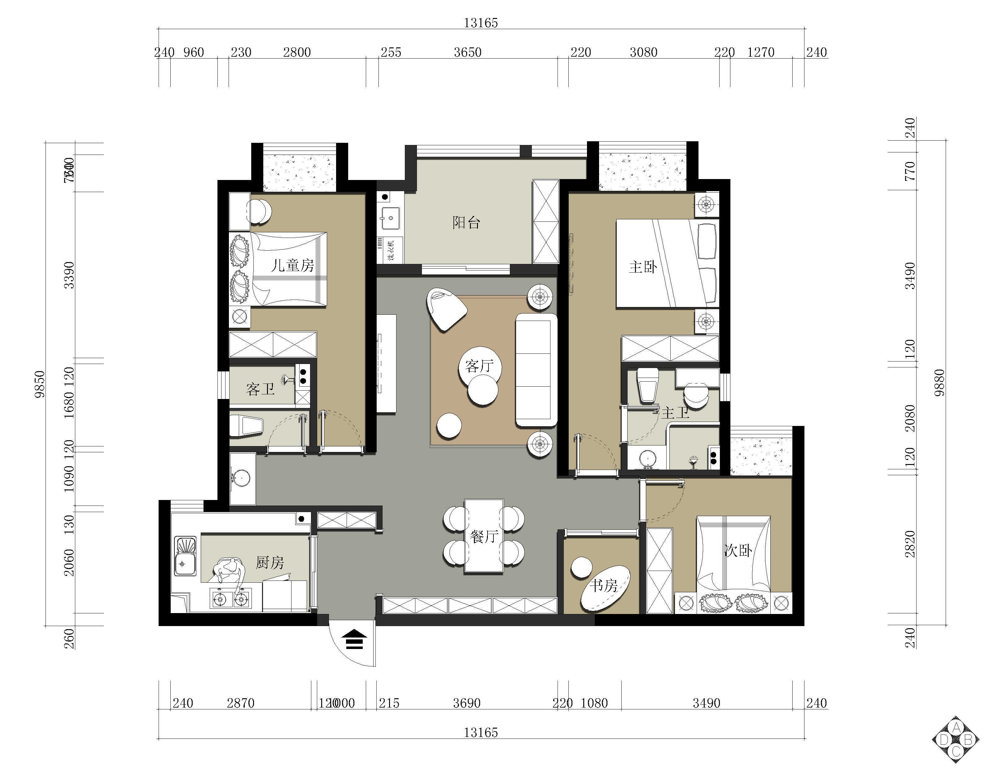 124平米现代风格三居室，预算16万，点击看效果图！