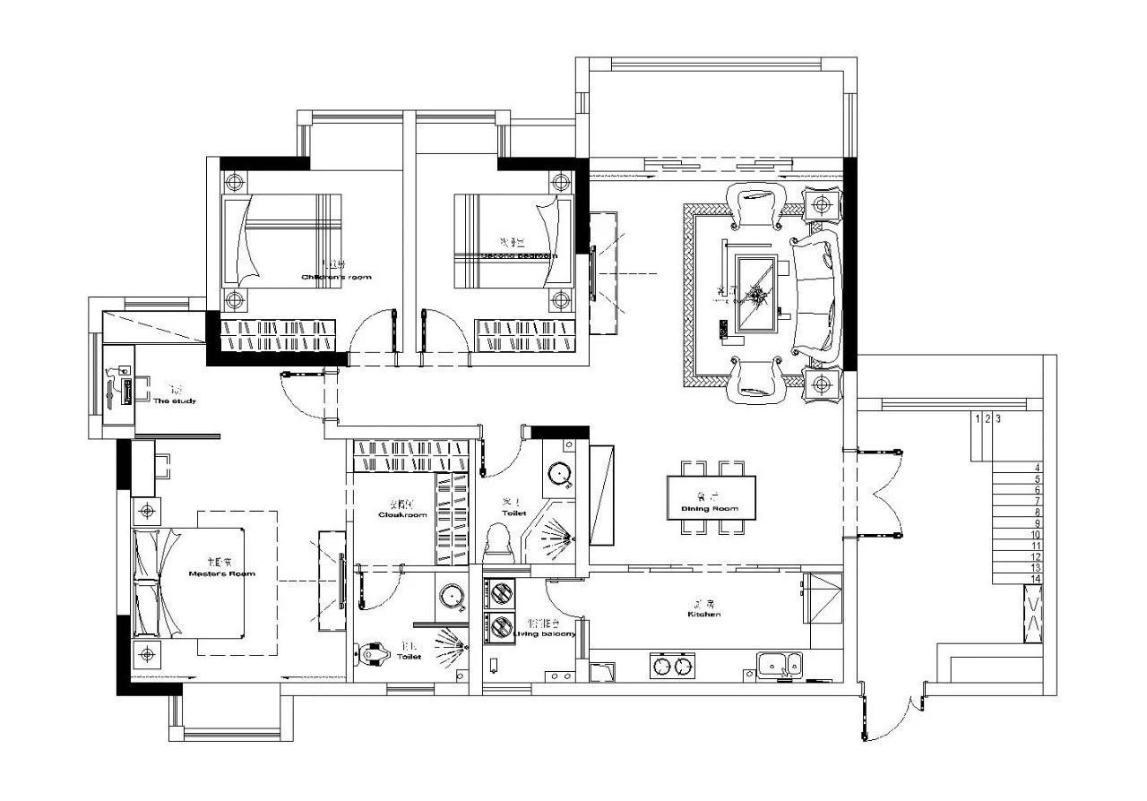 美式风格三居室装修案例，215平米的房子装修多少钱？