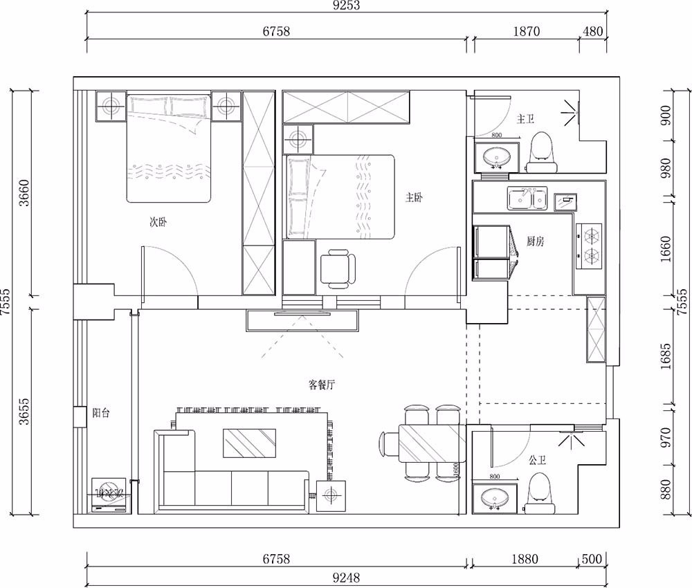 92平米二居室装修案例，装修价格只花7万元！