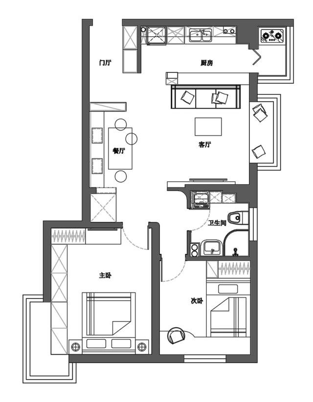 78平的小户型二居室,客餐厨放在一起,好宽敞