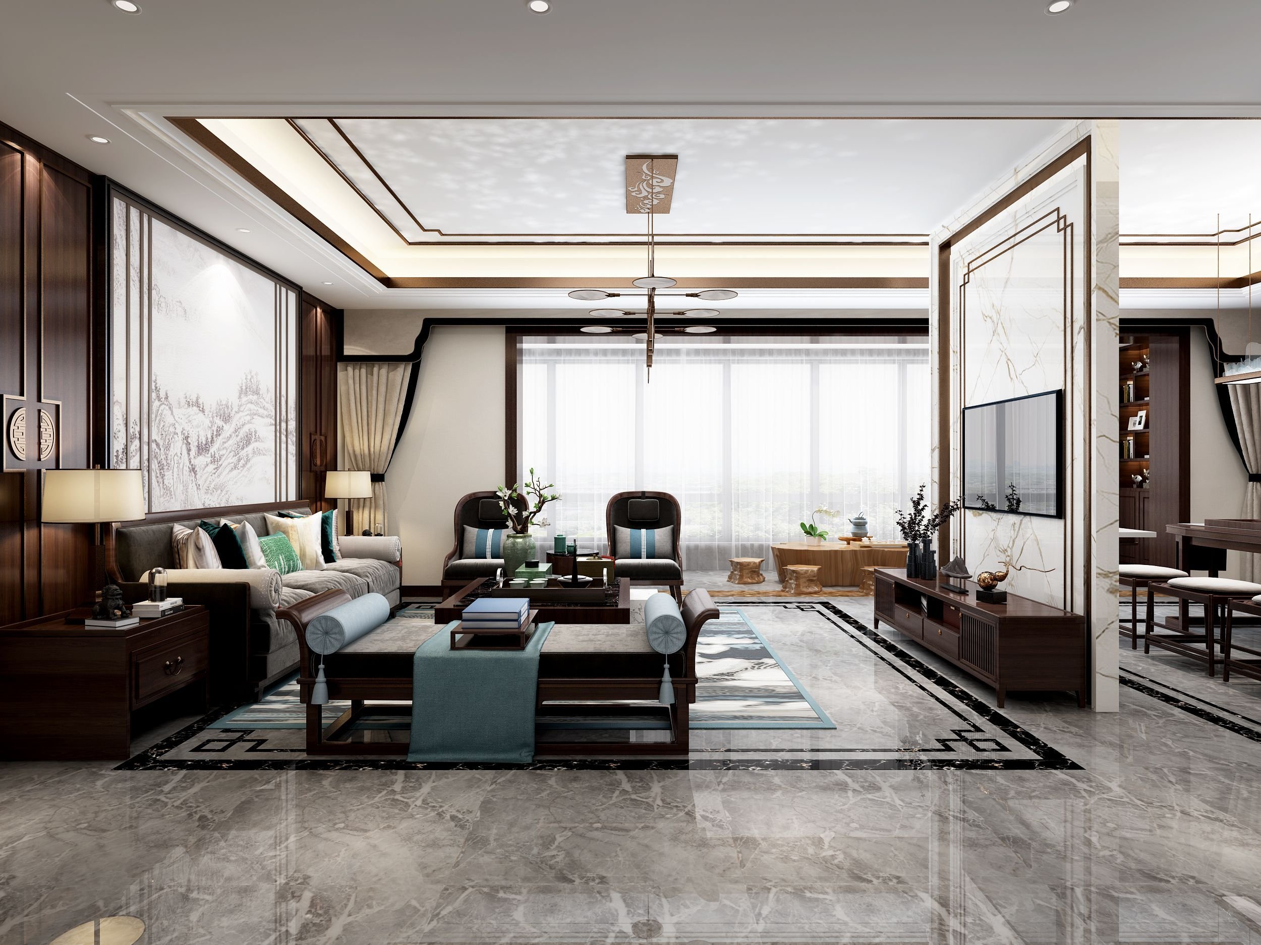 168平米的四居室装修案例欣赏，将中式风融入到现代生活当中。
