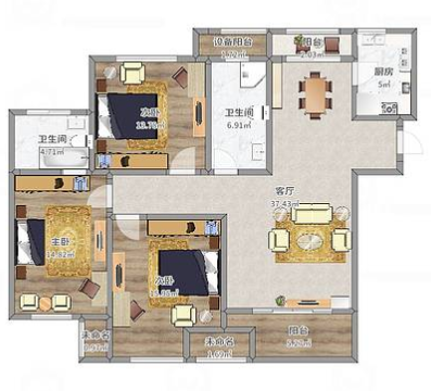 130平米美式风格三居室，预算15万，点击看效果图！