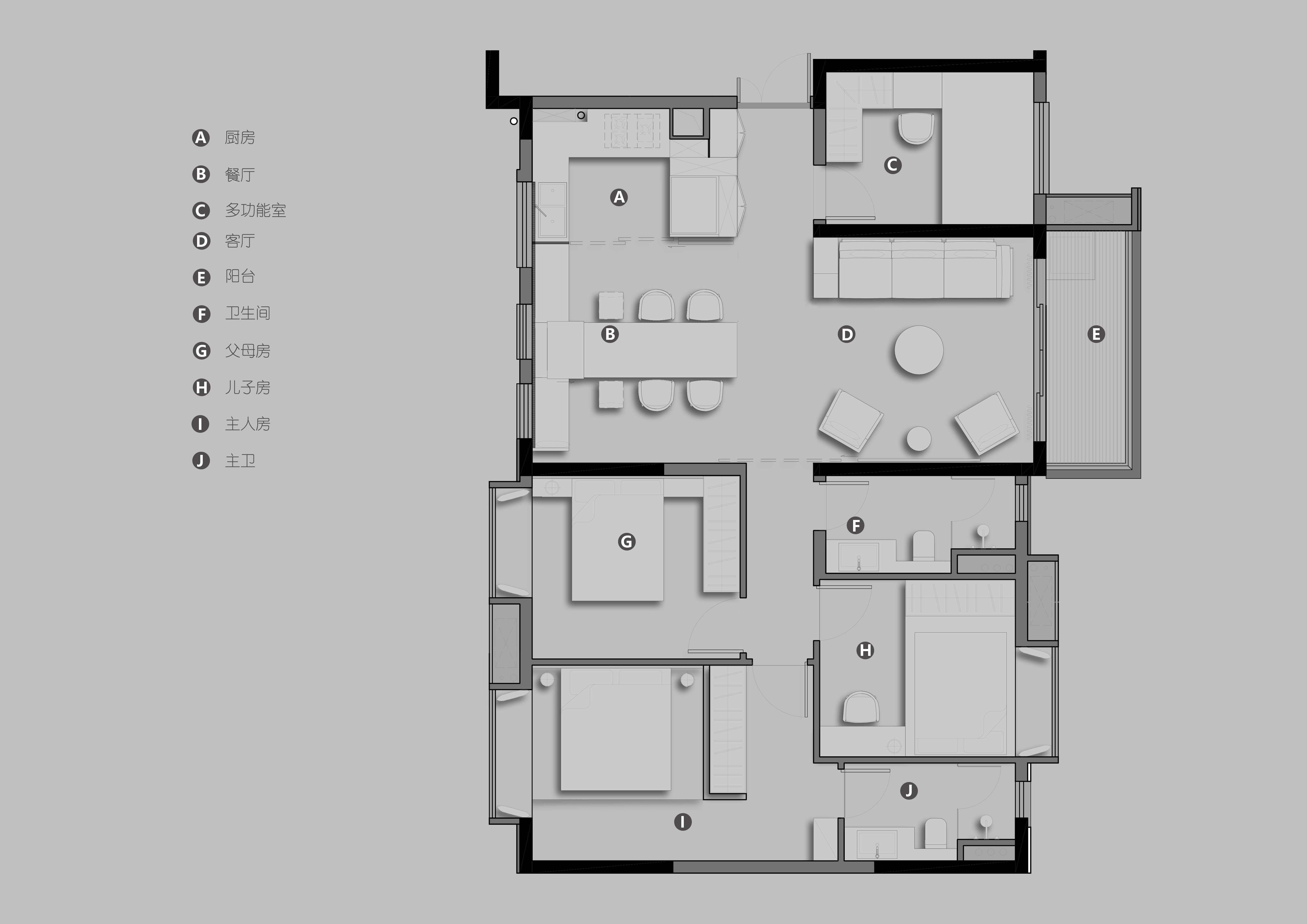 四室两厅有序空间，高效收纳，演绎现代极简艺术