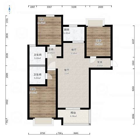 118平米幸福城三居室现代风格案例
