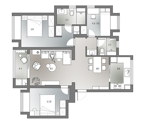 132平米现代风格三居室，预算16万，点击看效果图！