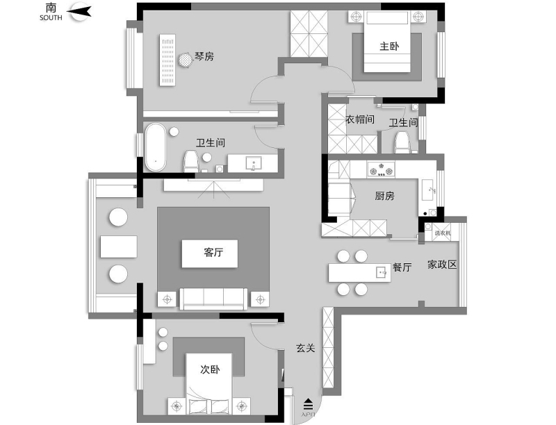 116平米现代风格二居室，预算11万，点击看效果图！