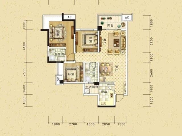 二居室的房子多大面积好？6万元的中式风格设计说明！