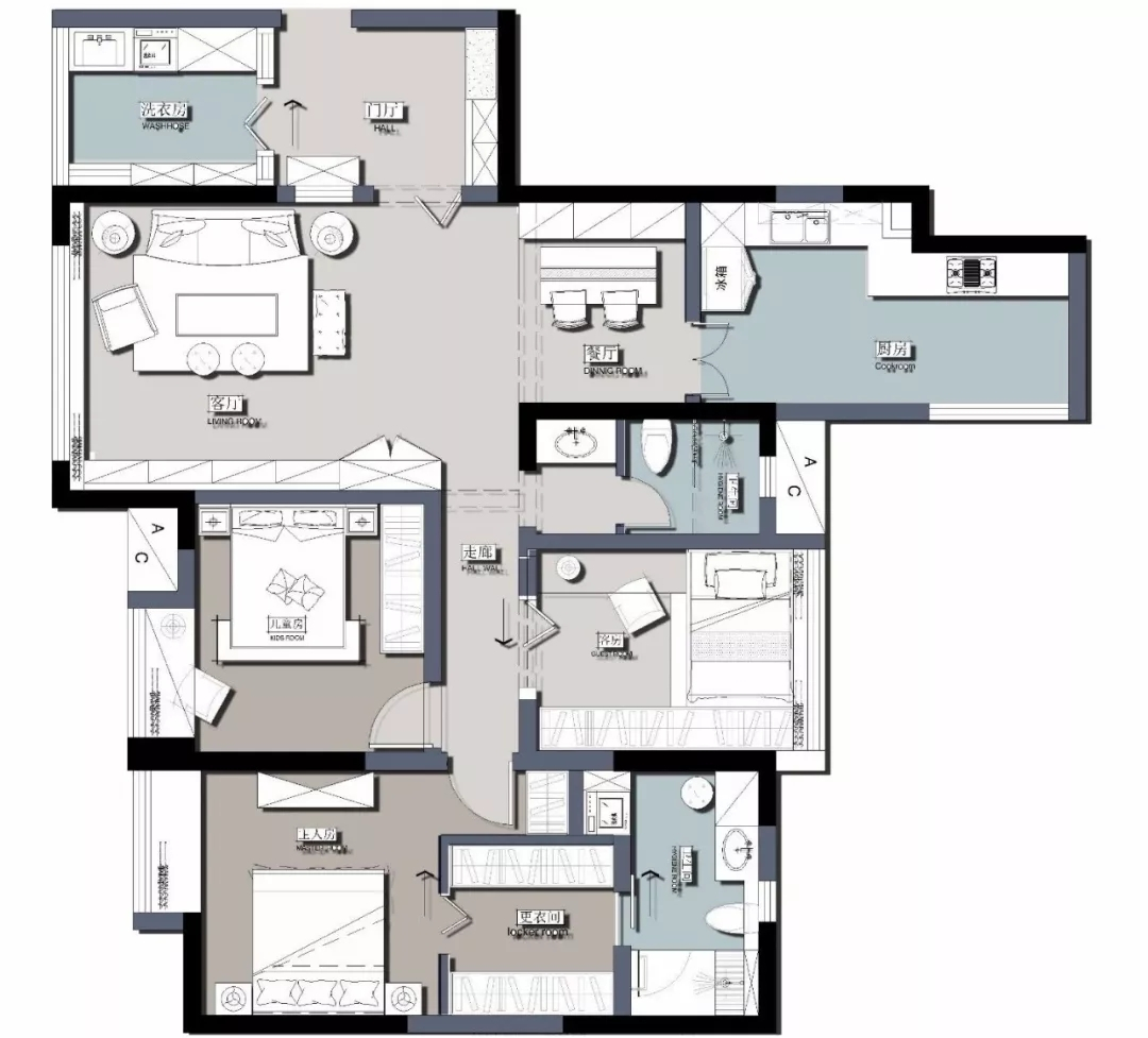 137平米三居室设计说明，12万元装修的美式风格有什么效果？