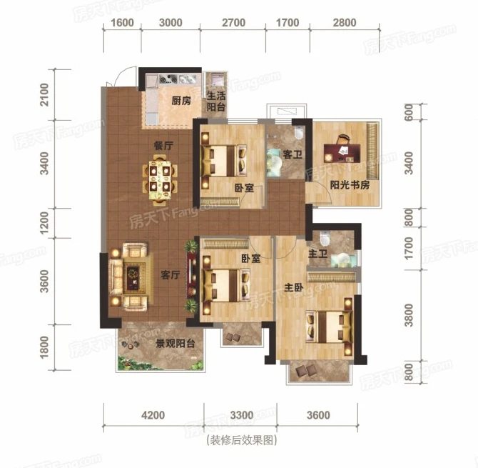 建工嘉园117平米装修完工实景案例-现代风格