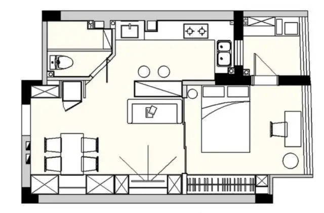 房子的建築面積是60㎡,一室一廳. 入戶