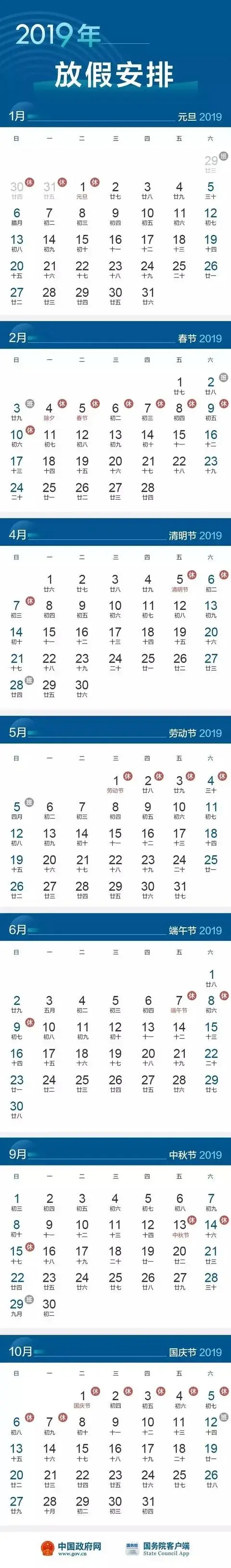 国务院办公厅关于调整2019年劳动节假期安排的通知