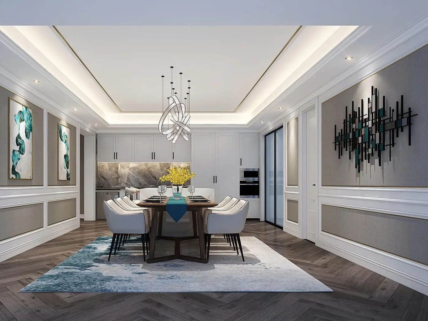 保利康桥340㎡大平层美式轻奢风装修案例赏析丨东易日盛装饰